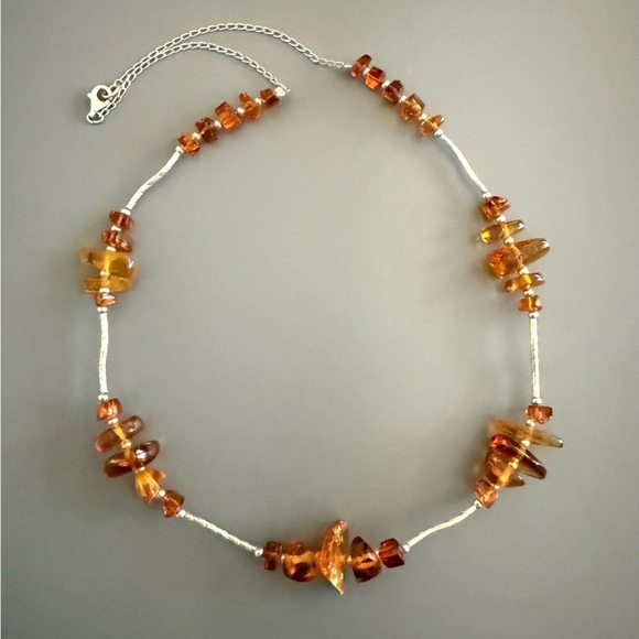 Natural Amber Honey Colored Sterling Silver Necklace - Picture 5 of 5